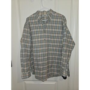 L.L. Bean Men's L Plaid Flannel Button Down Shirt Blue Green‎ Tan Casual Outdoor